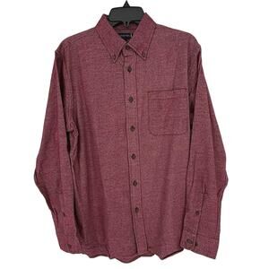 Land's End Men's Casual Shirt Button Down Long Sleeve Burgundy Cotton Red